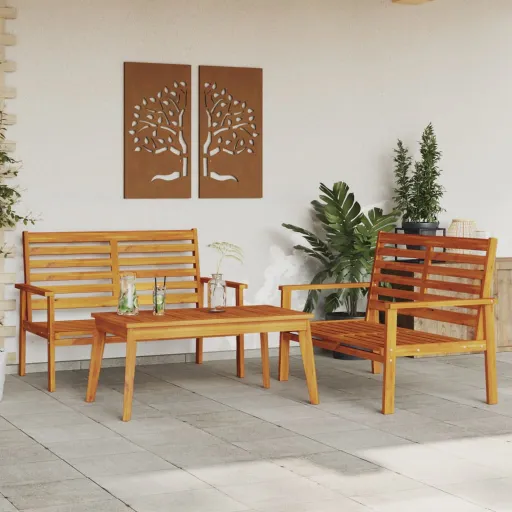 Conjunto Lounge de Jardim Madeira de Acácia Maciça (3 pcs)