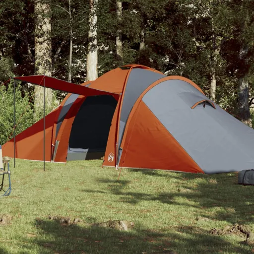 Tenda Familiar Cúpula para 6 Pessoas Impermeável Cinza/Laranja