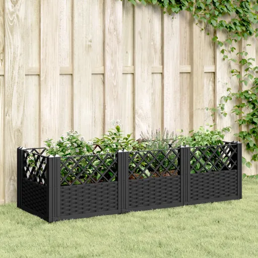 Vaso/Floreira de Jardim c/ Estacas 123,5x43,5x43,5 cm PP Preto