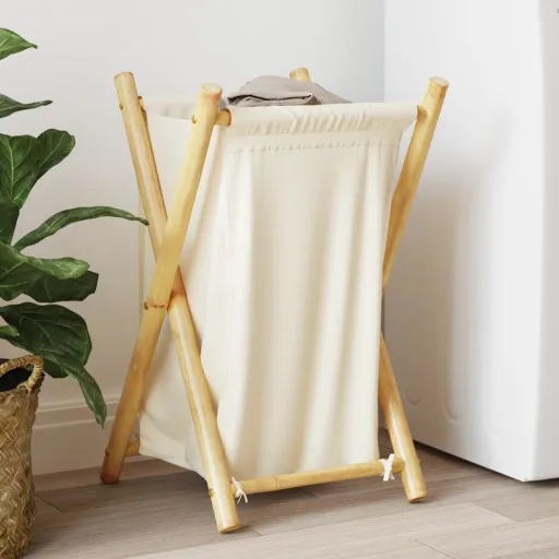 Cesto de Roupa 41,5x36x63,5 cm Bambu Branco Nata