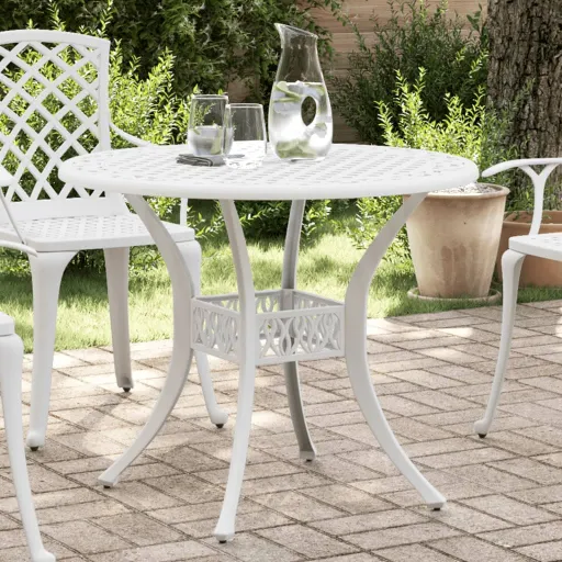 Mesa de Jardim Ø90x75 cm Alumínio Fundido Branco