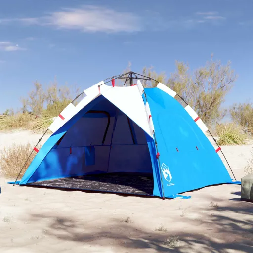 Tenda Praia 3 Pessoas Libertação Rápida Impermeável Azul Ciano