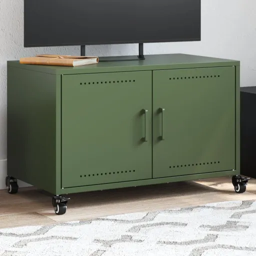 Móvel de TV 68x39x43,5 cm Aço Verde Azeitona