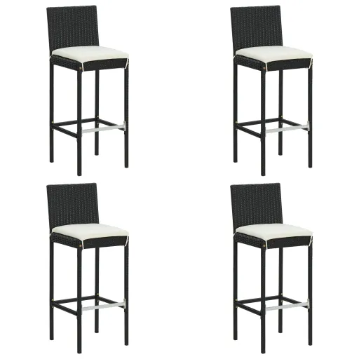 Bancos de Bar com Almofadões para Jardim   Vime PE Preto (4 pcs)