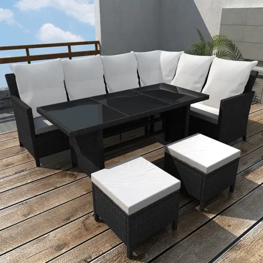 Conjunto Lounge de Jardim c/ Almofadões Vime PE Preto (4 pcs)