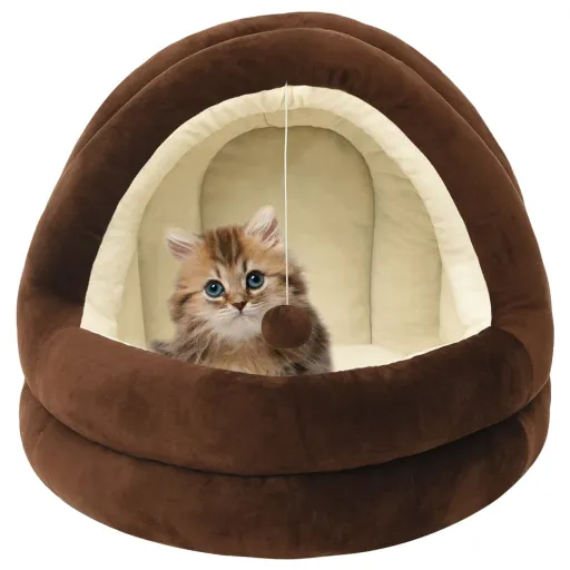 Cama para Gatos 50x50x45 cm Castanho e Creme