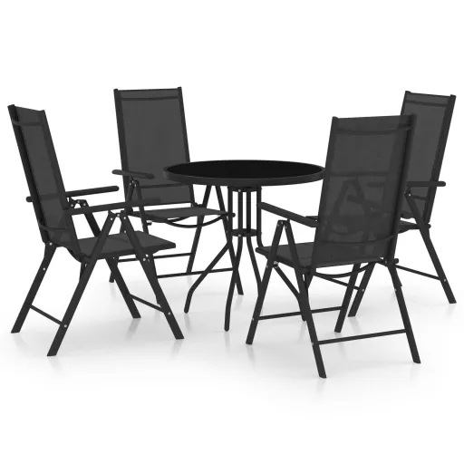 Conjunto de Jantar para Jardim Alumínio e Textilene Preto (5 pcs)