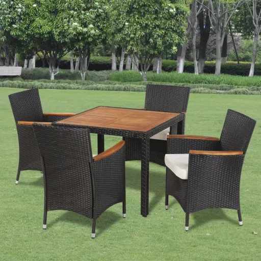 Conjunto Jantar Exterior com Almofadões Vime PE Preto (5 pcs)