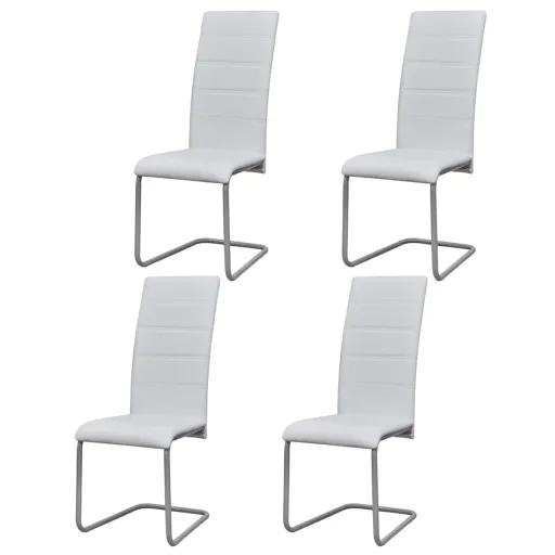 Cadeiras de Jantar Cantilever   Couro Artificial Branco (4 pcs)