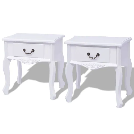 Mesas de Cabeceira,  , MDF, Branco (2 pcs)