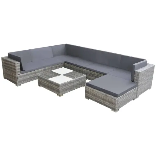 Conjunto Lounge de Jardim c/ Almofadões Vime PE Cinzento (8 pcs)