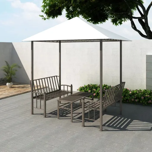 Pérgula para Jardim com Mesa e Bancos 2,5x1,5x2,4 m