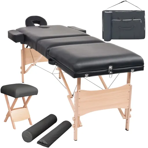 Mesa Massagem Dobrável 3 Zonas + Banco 10 cm Espessura Preto