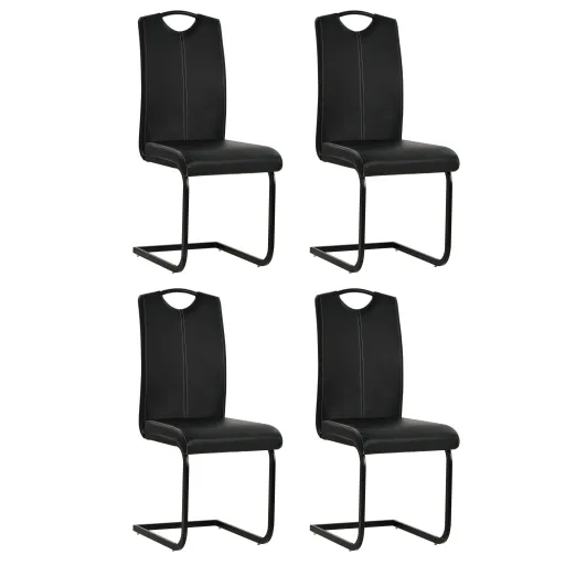 Cadeiras de Jantar Cantilever   Couro Artificial Preto (4 pcs)