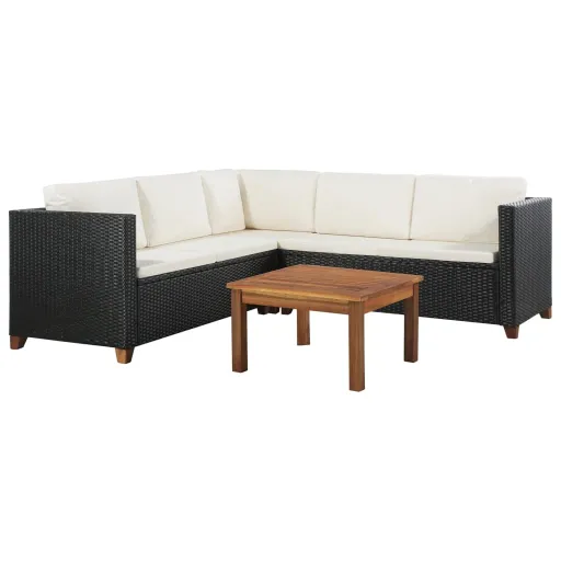 Conjunto Lounge de Jardim c/ Almofadões Vime PE Preto (4 pcs)