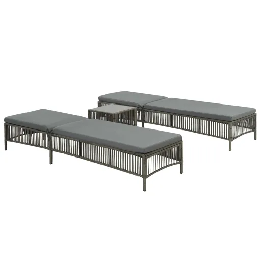 Espreguiçadeiras com Mesa   Vime Cinzento (2 pcs)