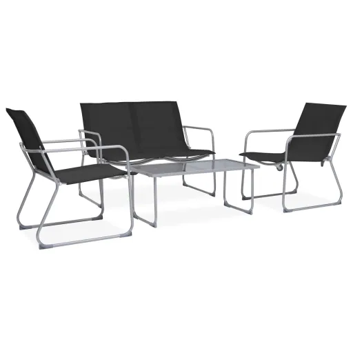 Conjunto Lounge para Jardim Tecido e Aço Preto (4 pcs)