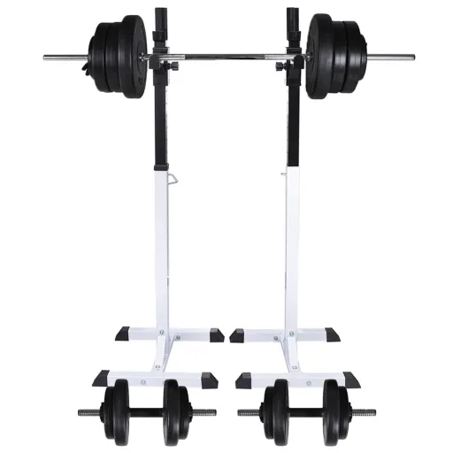 Suporte Barra Musculação c/ Conjunto Pesos e Barras 60,5 kg