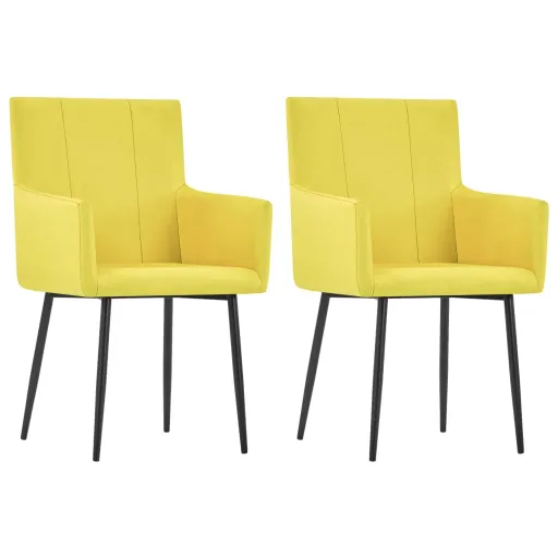 Cadeiras de Jantar com Apoio de Braços   Tecido Amarelo  (2 pcs)