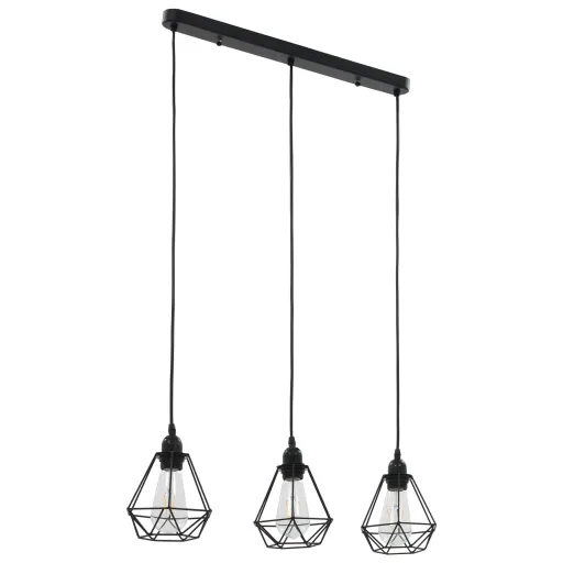 Candeeiro de Teto com Design Diamante 3 Lâmpadas E27 Preto