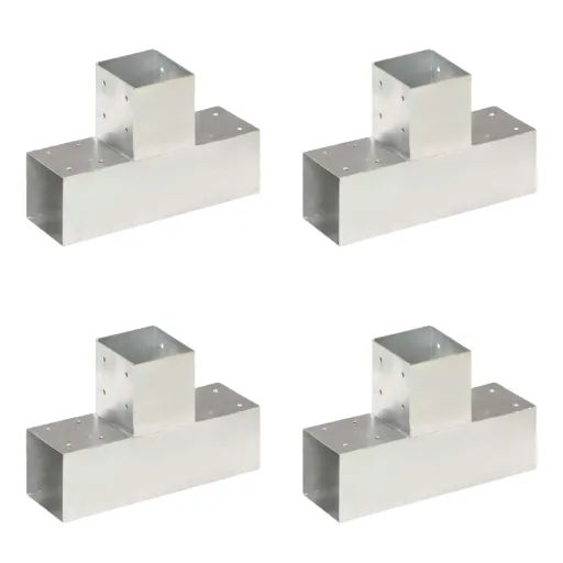 Bases para Poste em Forma de T   91x91 mm Metal Galvanizado (4 pcs)