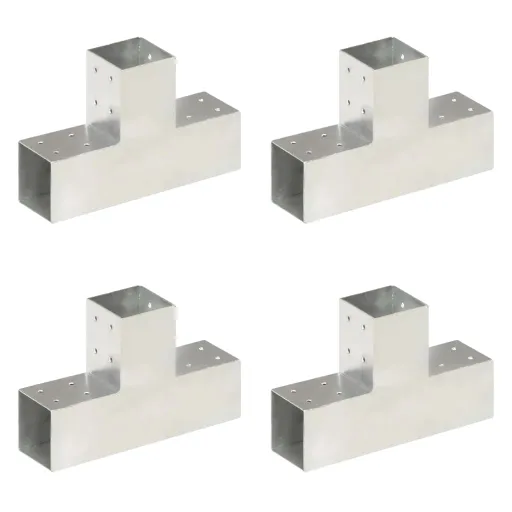 Bases para Poste em Forma de T   81x81 mm Metal Galvanizado (4 pcs)