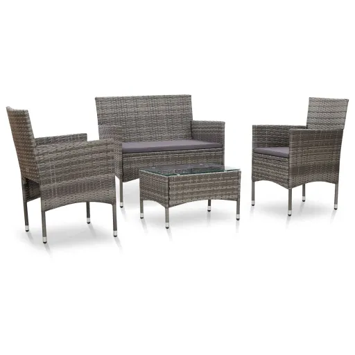 Conjunto Lounge de Jardim c/ Almofadões Vime PE Cinzento (4 pcs)