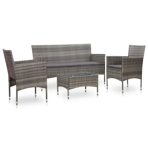 Conjunto Lounge de Jardim c/ Almofadões Vime PE Cinzento (4 pcs)