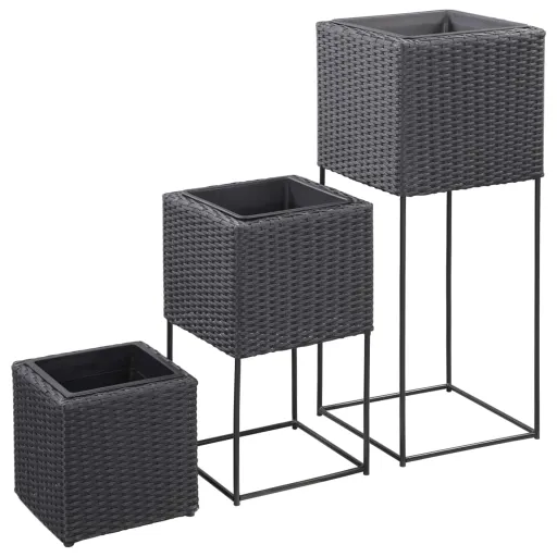 Vasos para Jardim Elevados   Vime PE Preto (3 pcs)