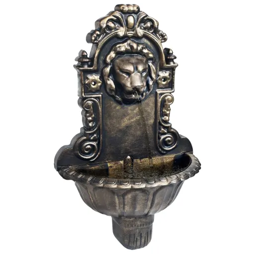 Fonte de Parede com Design Cabeça de Leão Cor Bronze