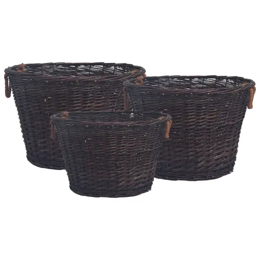 Conjunto de Cestos Lenha Empilháveis   Salgueiro Castanho (3 pcs)