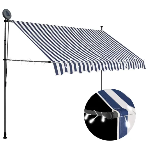 Toldo Retrátil Manual com LED 300 cm Azul e Branco