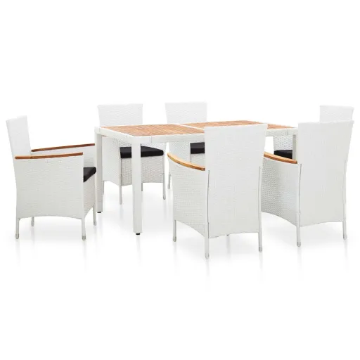 Conjunto de Jantar para Exterior Vime PE Branco (7 pcs)