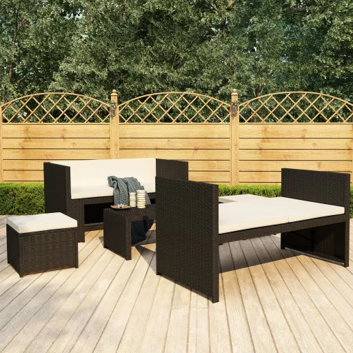 Conjunto Lounge de Jardim c/ Almofadões Vime PE Preto (5 pcs)