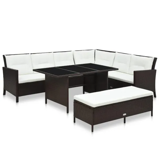 Conjunto Lounge Jardim c/ Almofadões Vime PE Castanho (3 pcs)