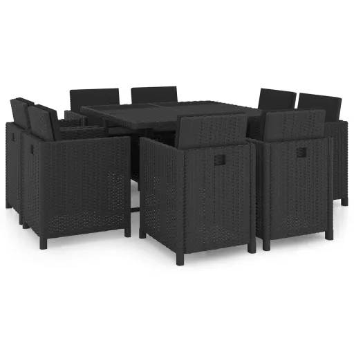 Conjunto Jantar Exterior com Almofadões Vime PE Preto (9 pcs)