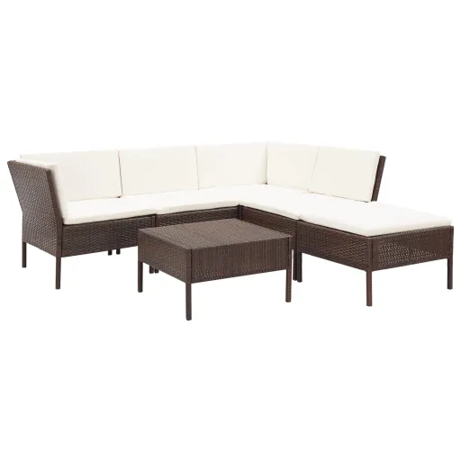 Conjunto Lounge Jardim c/ Almofadões   Vime PE Castanho (6 pcs)