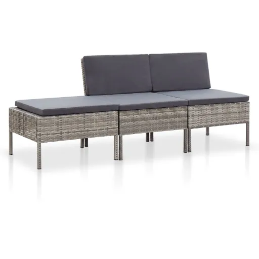 Conjunto Lounge de Jardim c/ Almofadões   Vime PE Cinzento (3 pcs)