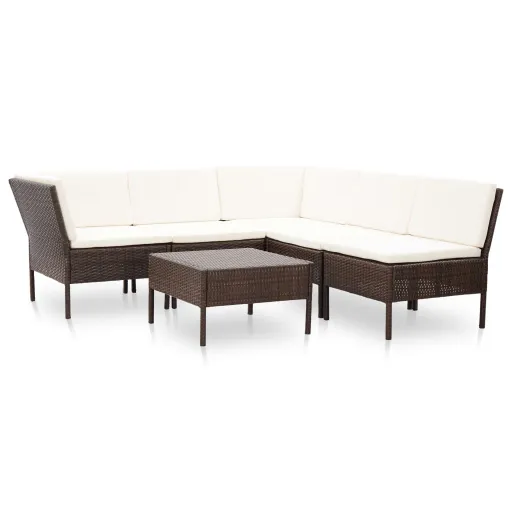 Conjunto Lounge Jardim c/ Almofadões   Vime PE Castanho (6 pcs)