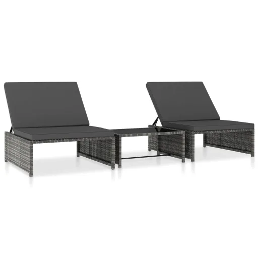 Espreguiçadeiras com Mesa   Vime PE Cinzento (2 pcs)