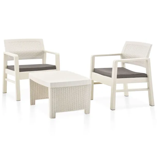 Conjunto Lounge para Jardim   Plástico Branco (3 pcs)