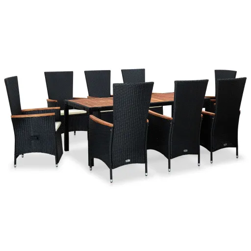 Conjunto Jantar Exterior com Almofadões Vime PE Preto (9 pcs)