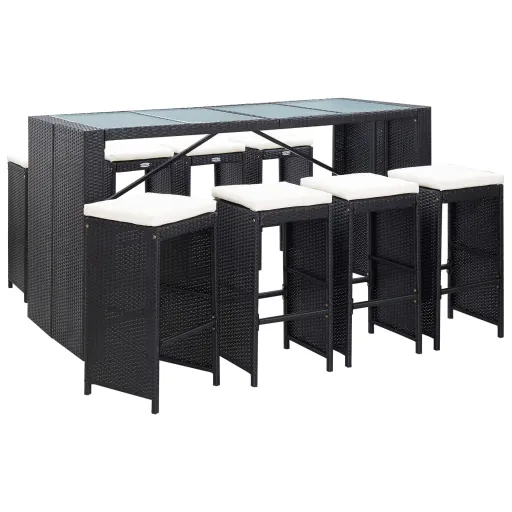 Conjunto de Bar para Exterior   Vime PE Preto (9 pcs)