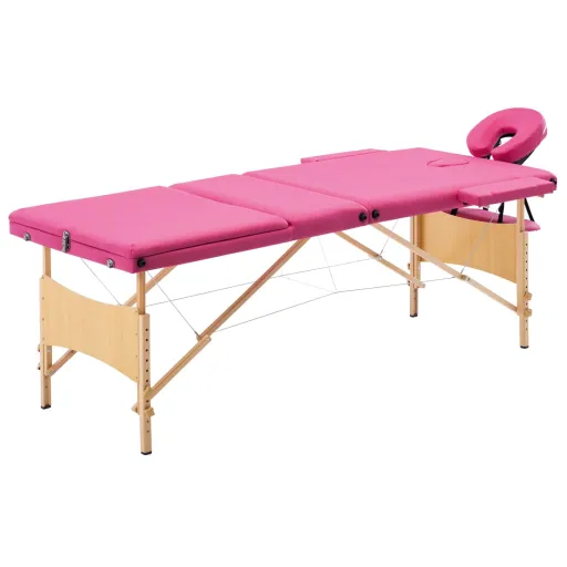 Mesa de Massagens Dobrável 3 Zonas Madeira Rosa