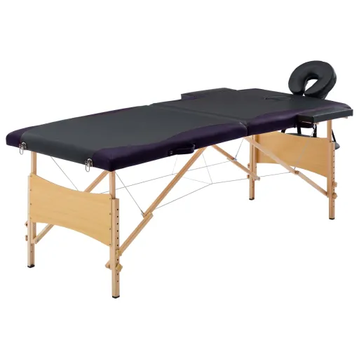 Mesa de Massagens Dobrável 2 Zonas Madeira Preto