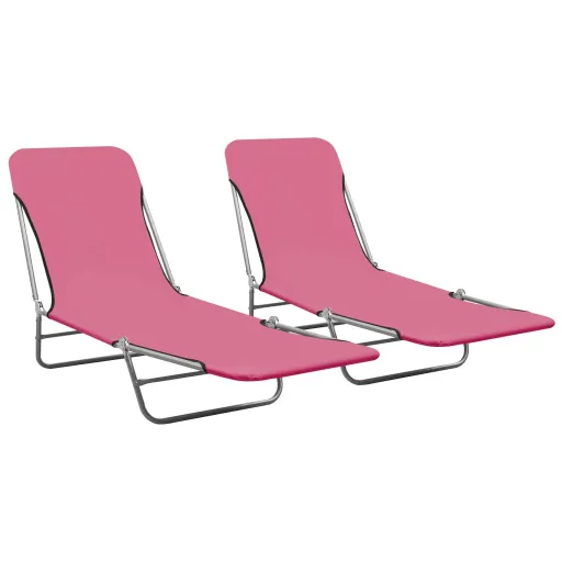 Espreguiçadeiras Dobráveis   Aço e Tecido Rosa (2 pcs)