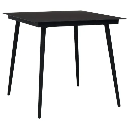 Mesa de Jantar para Jardim 80x80x74 cm Aço e Vidro Preto