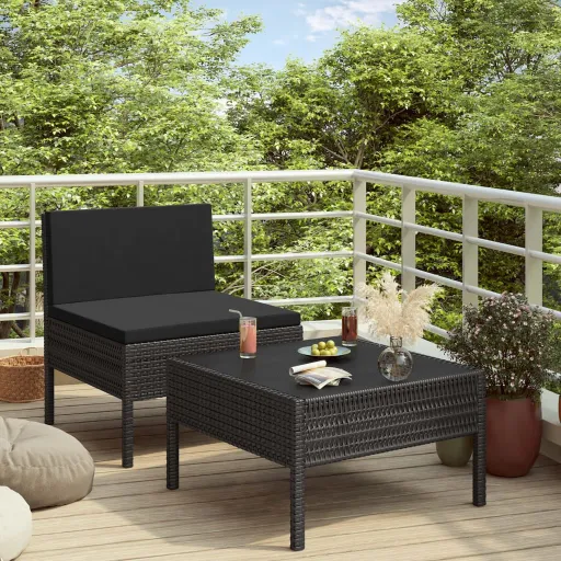 Conjunto Lounge de Jardim c/ Almofadões Vime PE Preto (2 pcs)