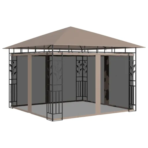 Gazebo c/ Rede Mosquiteira 3x3x2,73m 180 g/m² Cinza-Acastanhado