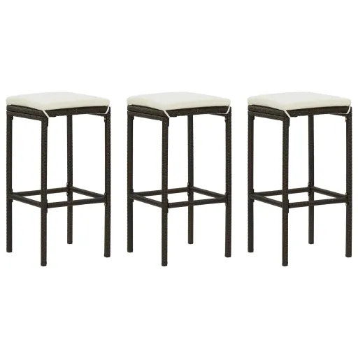 Bancos de Bar com Almofadões   Vime PE Castanho (3 pcs)